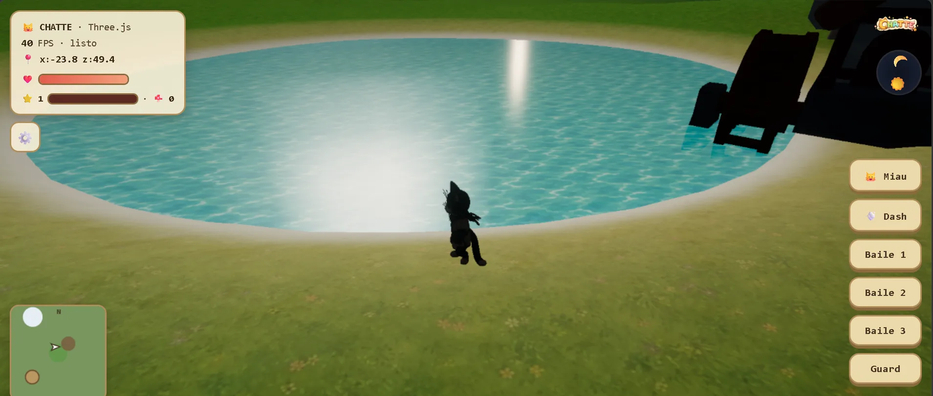 El lago al caer la noche, con el minimapa
