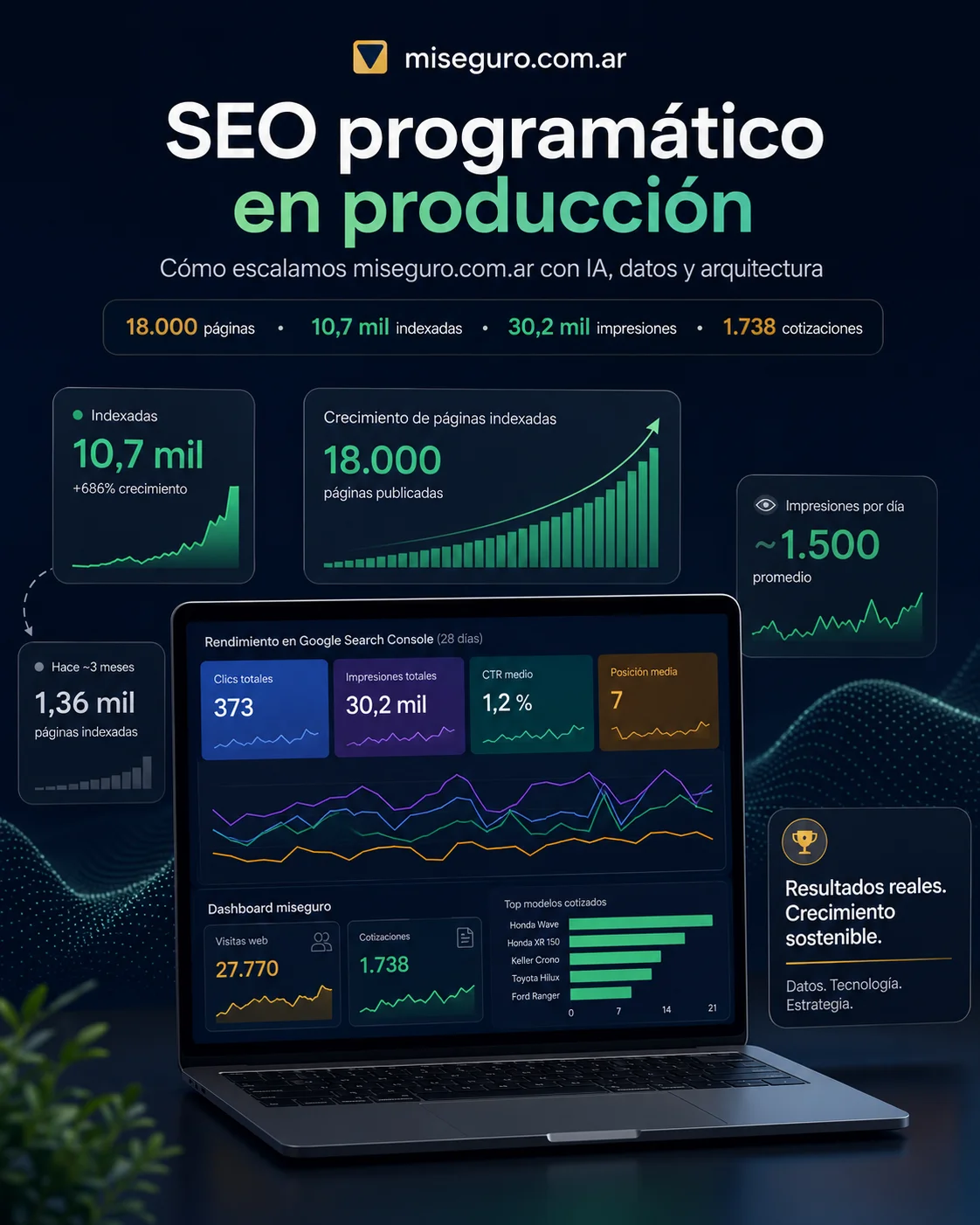 Programmatic SEO in production — the case of miseguro.com.ar: 18,000 pages, 10,700 indexed, 30,200 impressions, and 1,738 quotes